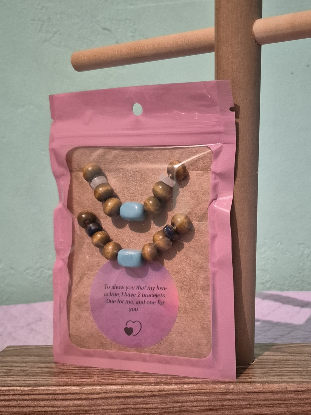 Couples Handmade Beaded Wood and Natural Stone Bracelet Set